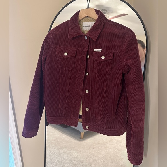 Calvin Klein Corduroy Trucker Jacket in Burgundy - Picture 4 of 9
